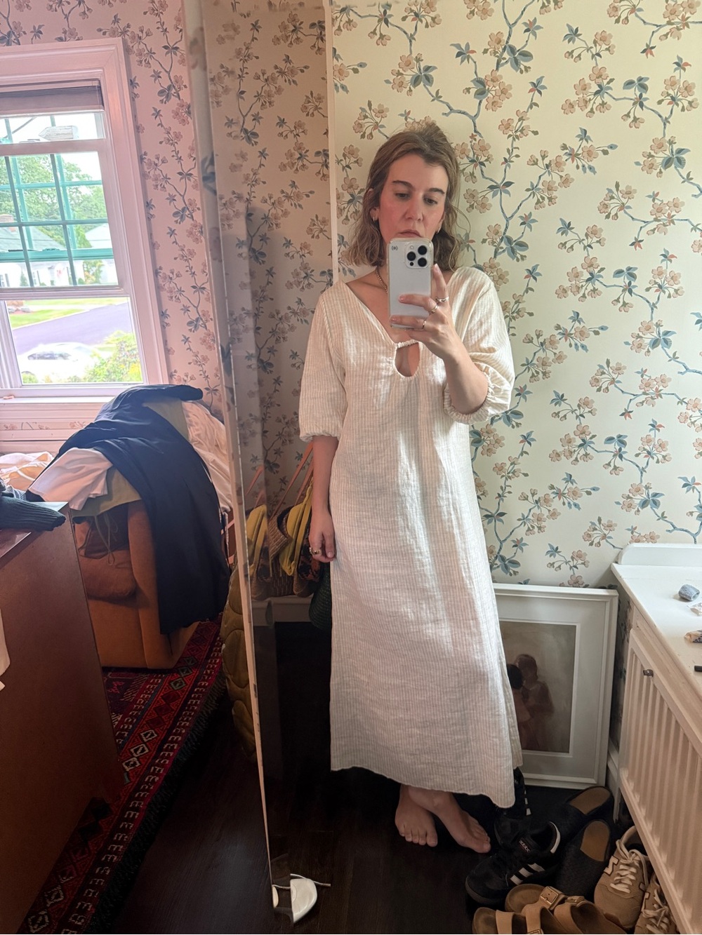 Deiji Cream Keyhole Linen Maxi Dress -XS